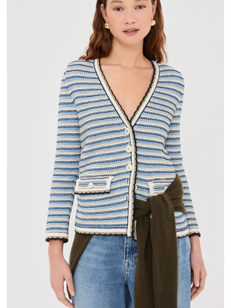 Veronica Beard Ceriani Navy Multi Knit Jacket Large Nwt $598
